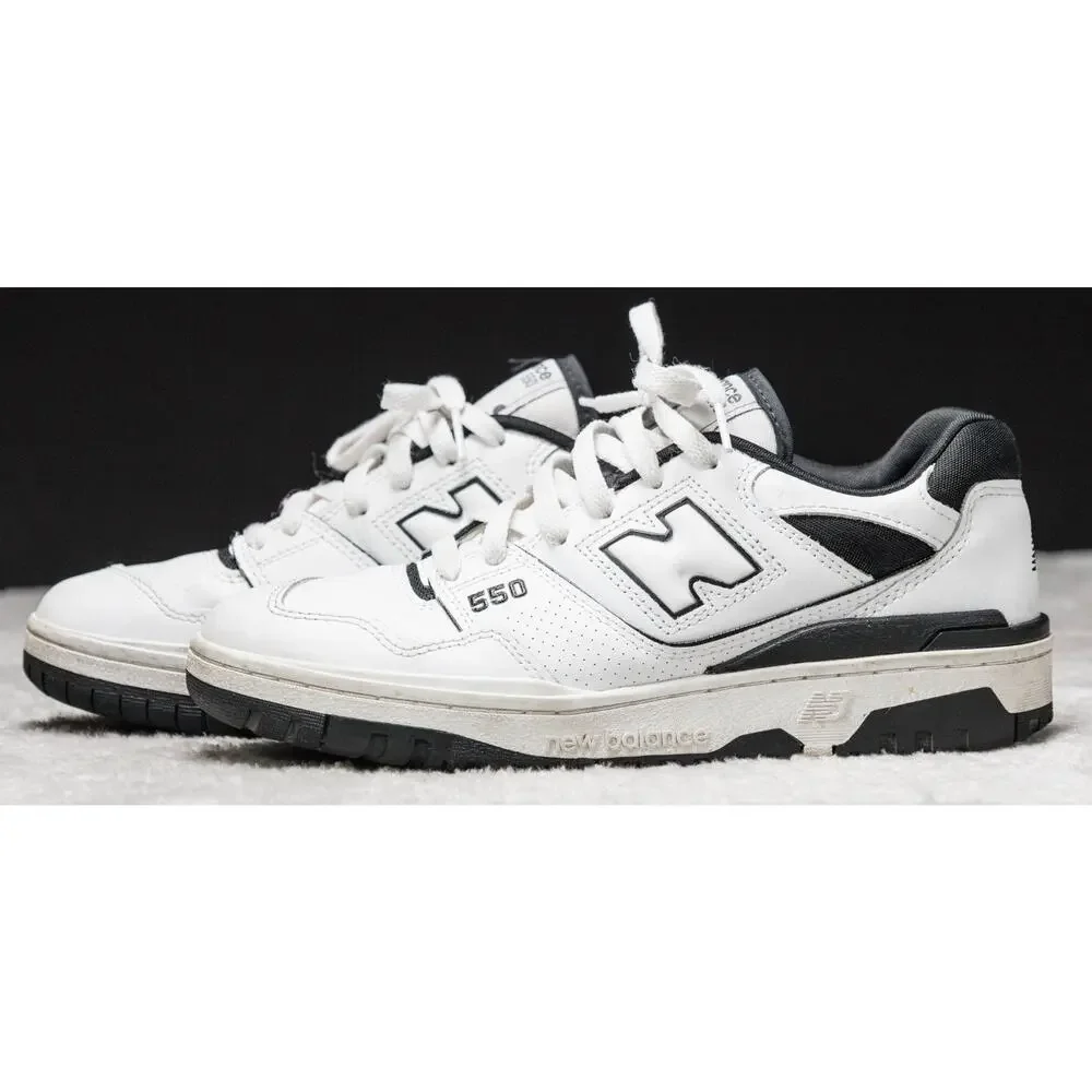 New Balance 550 White Black Leather Oreo Retro Sneakers Mens Size 8 Womens 9.5